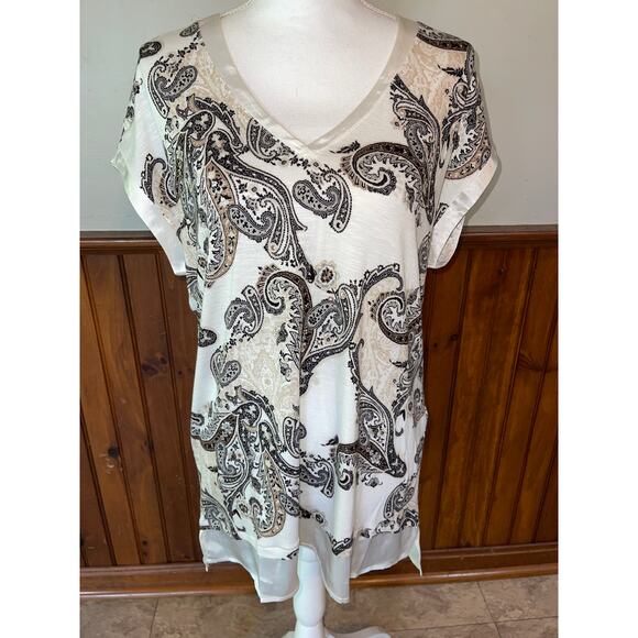 NWT Womens White House Black‎ Market Paisley Print Short Sleeve Tunic Blouse S - Picture 1 of 8